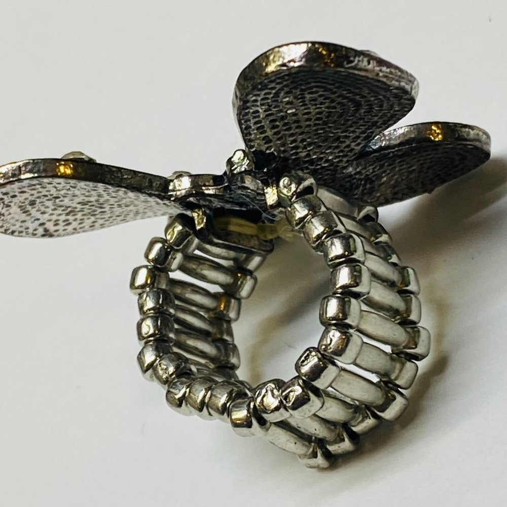 Ring Stretch Butterfly Shape Women Rhinestone Accents Enamel Silver Color Metal - Picture 15 of 16